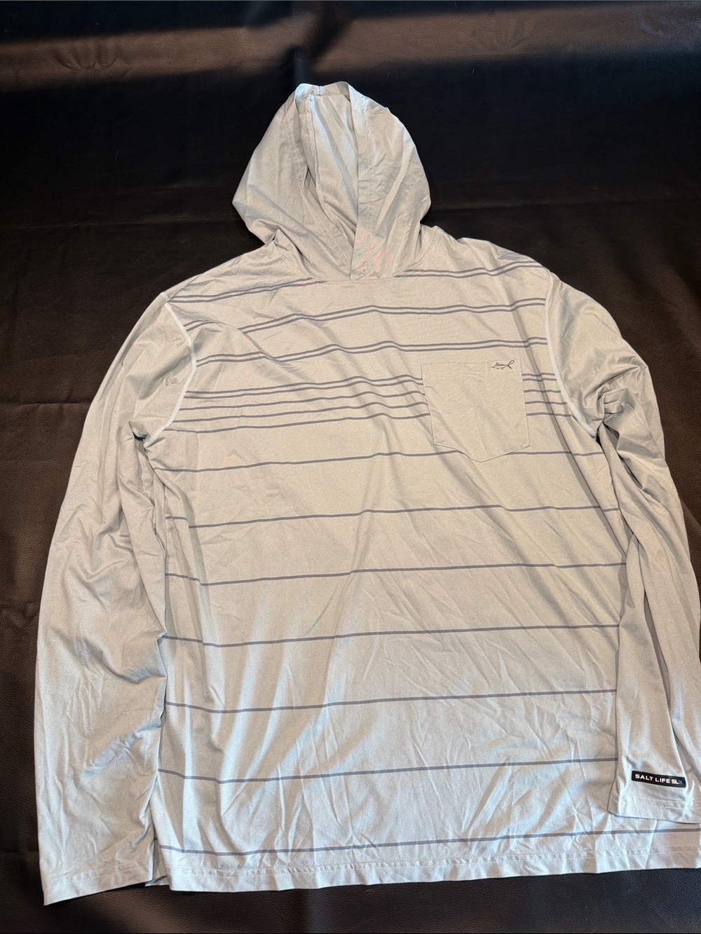 Salt Life Men's Light Blue Striped Hooded Long Sleeve Pullover